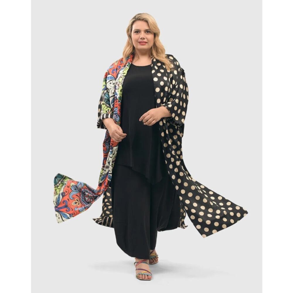 Alembika Paisley Dot Long Kimono Jacket Robe Satin Women's Size 1X Multi NWT
